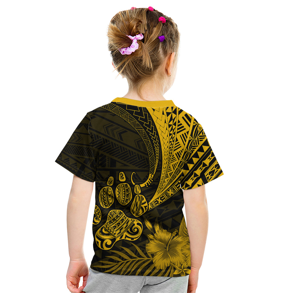 Personalised Polynesian Pacific Bulldog Kid T Shirt With Gold Hawaii Tribal Tattoo Patterns LT7 - Polynesian Pride