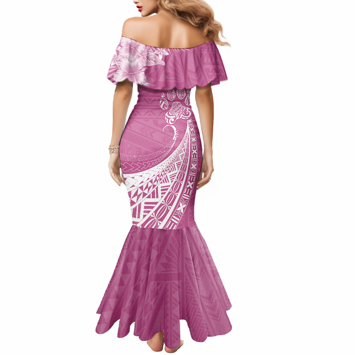 Personalised Polynesian Pacific Bulldog Mermaid Dress With Pink Hawaii Tribal Tattoo Patterns LT7 - Polynesian Pride