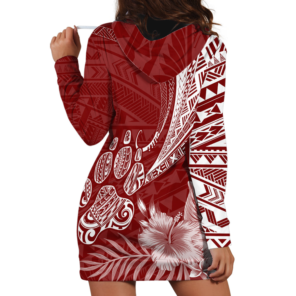 Personalised Polynesian Pacific Bulldog Hoodie Dress With Red Hawaii Tribal Tattoo Patterns LT7 - Polynesian Pride