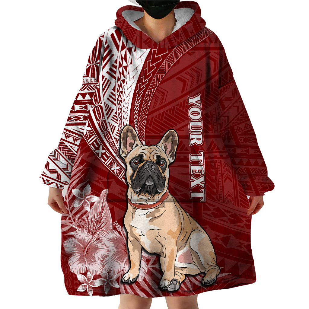 Personalised Polynesian Pacific Bulldog Wearable Blanket Hoodie With Red Hawaii Tribal Tattoo Patterns LT7 - Polynesian Pride
