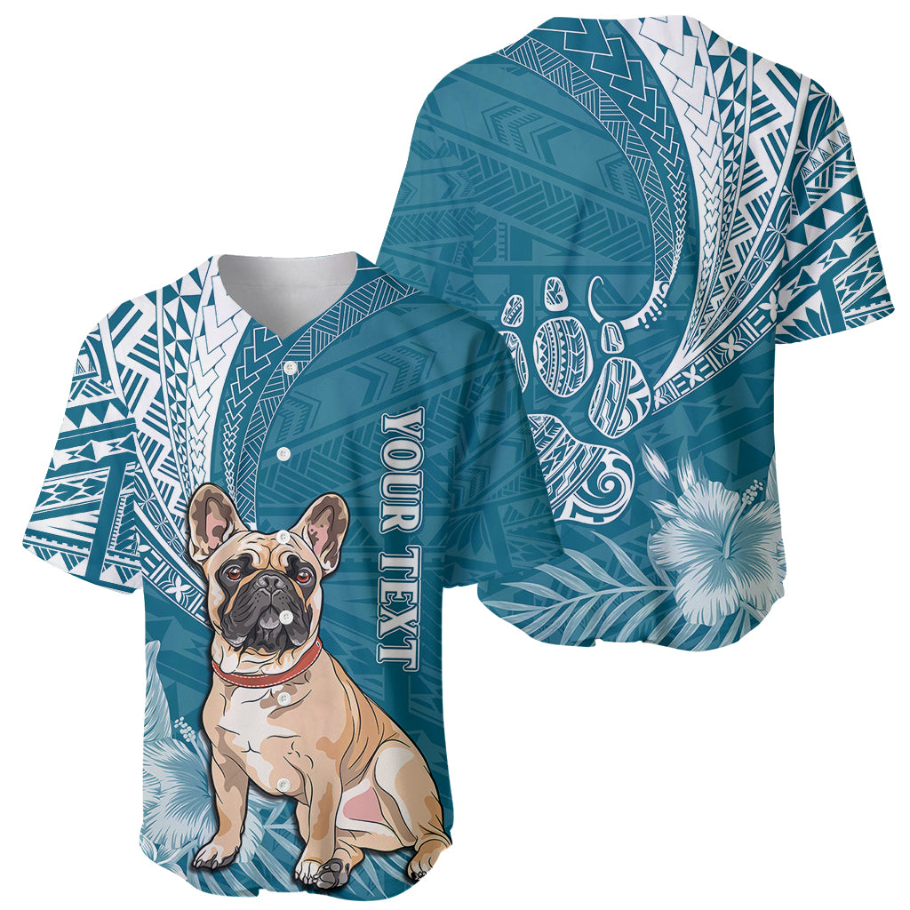 Personalised Polynesian Pacific Bulldog Baseball Jersey With Teal Hawaii Tribal Tattoo Patterns LT7 - Polynesian Pride