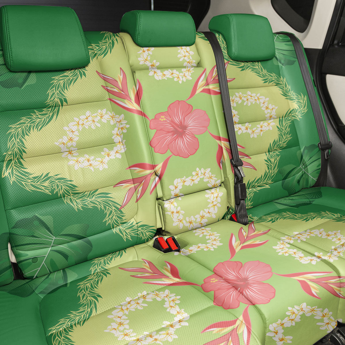 Hawaii Quilt Inspired Collection Aloha Flowers Back Car Seat Cover Plumeria - Ti Leaf Lei LT7 - Polynesian Pride
