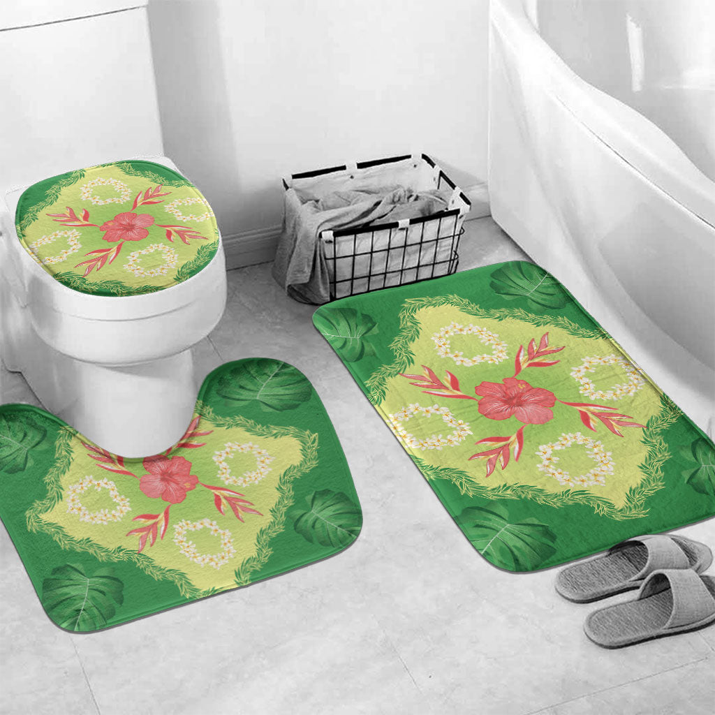 Hawaii Quilt Inspired Collection Aloha Flowers Bathroom Set Plumeria - Ti Leaf Lei LT7 Mat Set Only (3 pcs) One Size Green - Polynesian Pride