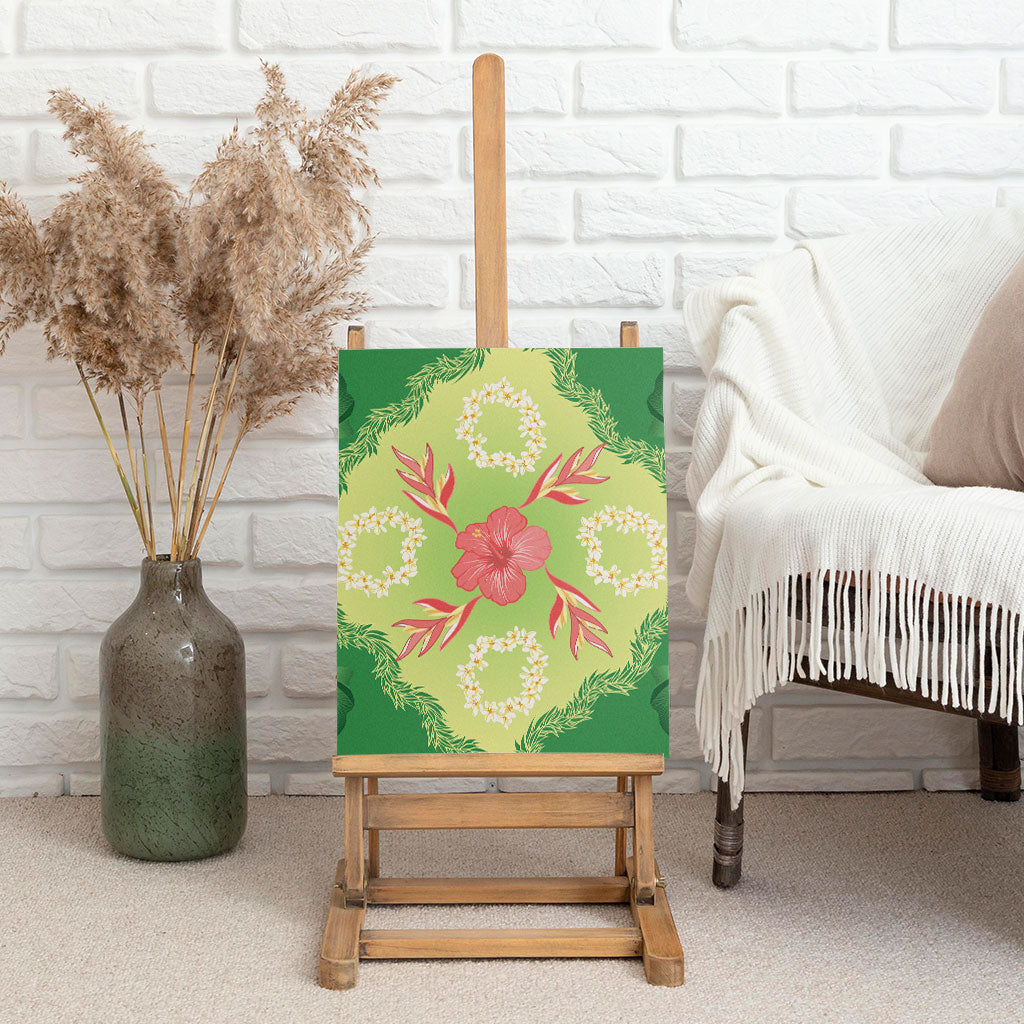 Hawaii Quilt Inspired Collection Aloha Flowers Canvas Wall Art Plumeria - Ti Leaf Lei