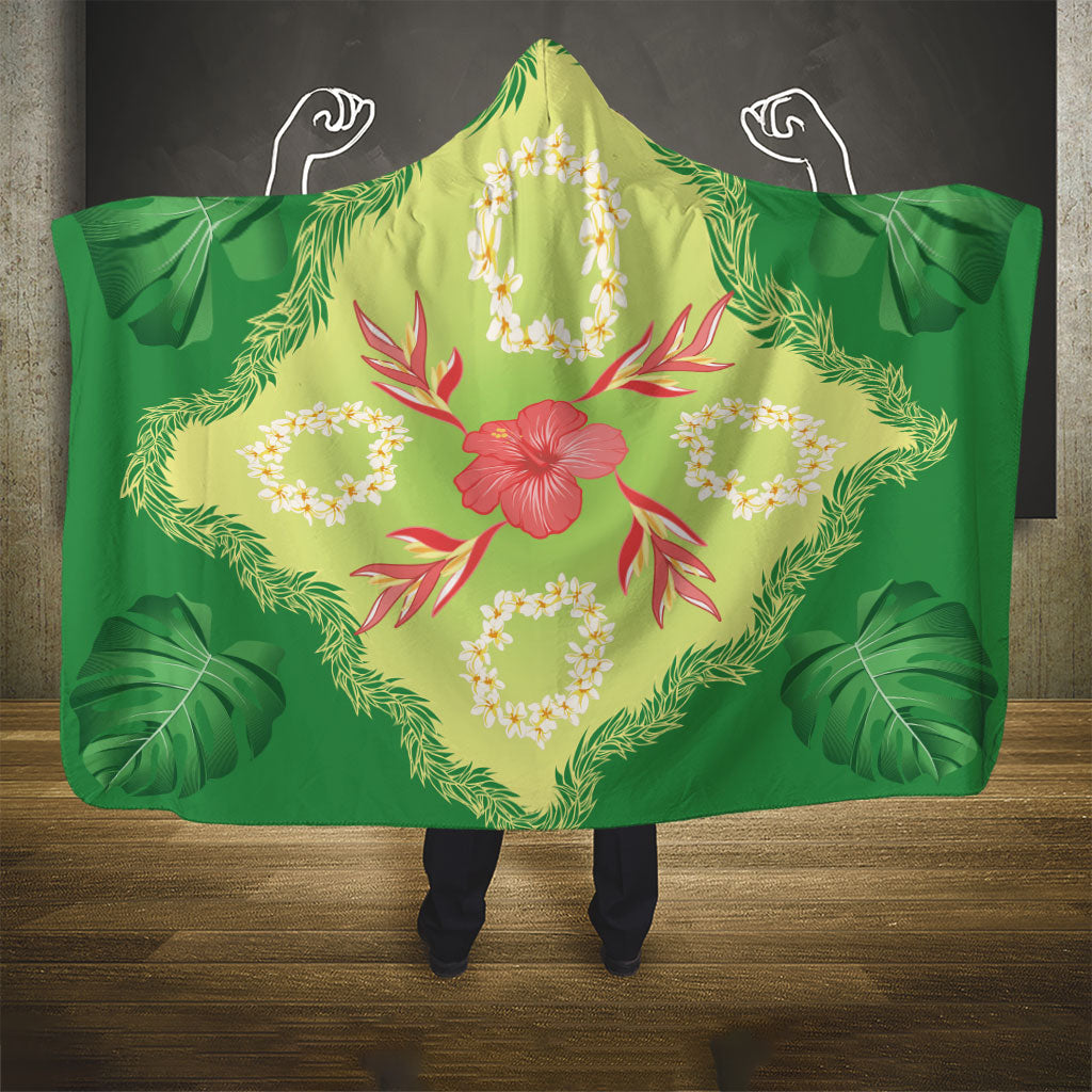 Hawaii Quilt Inspired Collection Aloha Flowers Hooded Blanket Plumeria - Ti Leaf Lei