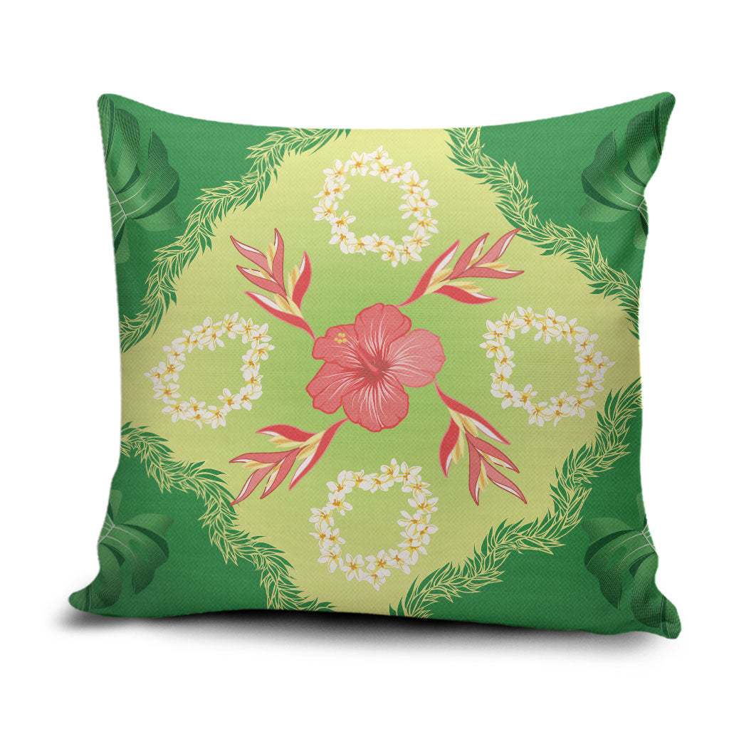 Hawaii Quilt Inspired Collection Aloha Flowers Pillow Cover Plumeria - Ti Leaf Lei LT7 Green - Polynesian Pride