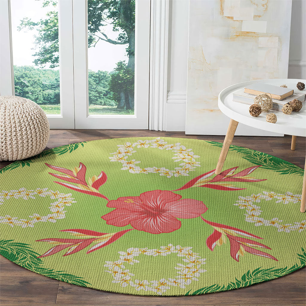 Hawaii Quilt Inspired Collection Aloha Flowers Round Carpet Plumeria - Ti Leaf Lei