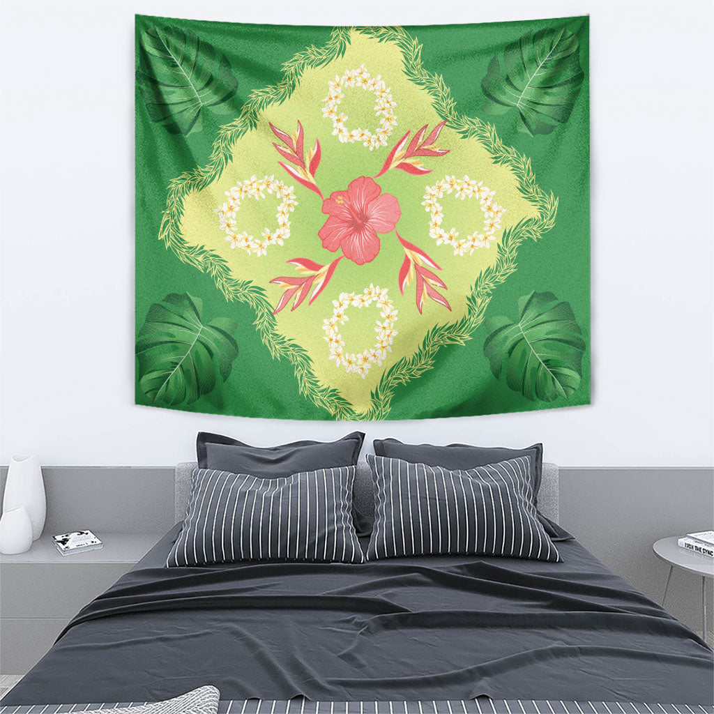 Hawaii Quilt Inspired Collection Aloha Flowers Tapestry Plumeria - Ti Leaf Lei LT7 - Polynesian Pride