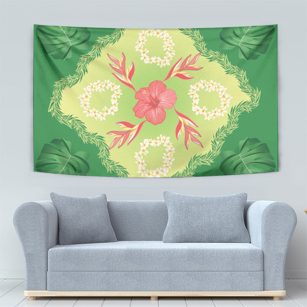Hawaii Quilt Inspired Collection Aloha Flowers Tapestry Plumeria - Ti Leaf Lei LT7 - Polynesian Pride