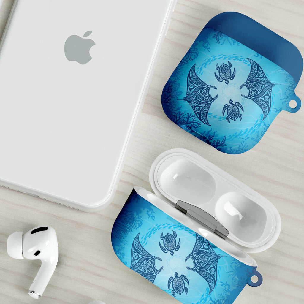 Hawaii Quilt Inspired Collection Aloha Sea AirPods Case Manta Ray and Turtles