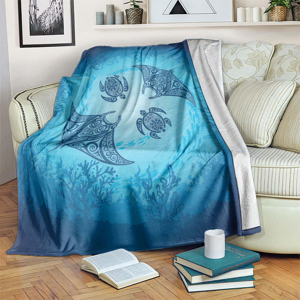 Hawaii Quilt Inspired Collection Aloha Sea Blanket Manta Ray and Turtles LT7 Cerulean - Polynesian Pride