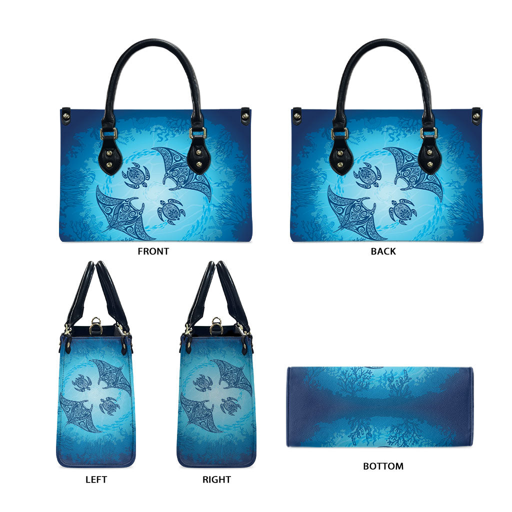 Hawaii Quilt Inspired Collection Aloha Sea Leather Bag Manta Ray and Turtles LT7 - Polynesian Pride