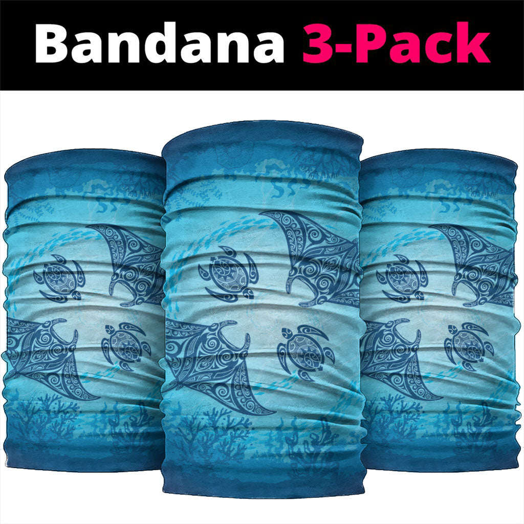 Hawaii Quilt Inspired Collection Aloha Sea Neck Gaiter Manta Ray and Turtles LT7 package One Size: 25*50cm Cerulean - Polynesian Pride
