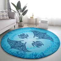Hawaii Quilt Inspired Collection Aloha Sea Round Carpet Manta Ray and Turtles LT7 - Polynesian Pride