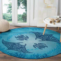 Hawaii Quilt Inspired Collection Aloha Sea Round Carpet Manta Ray and Turtles LT7 - Polynesian Pride