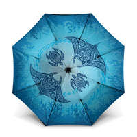 Hawaii Quilt Inspired Collection Aloha Sea Umbrella Manta Ray and Turtles LT7 One Size Folded 11.42 inch Opened Diameter 37.4 inch Cerulean - Polynesian Pride