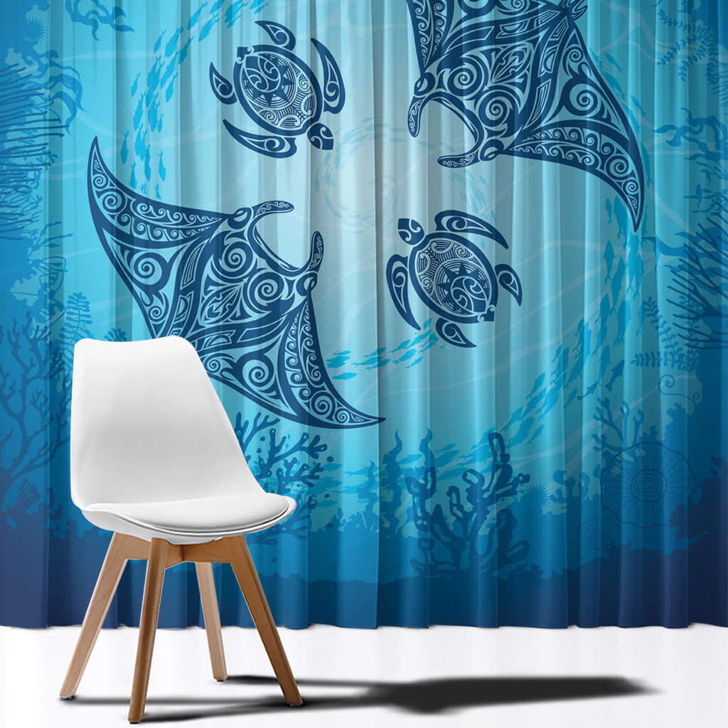 Hawaii Quilt Inspired Collection Aloha Sea Window Curtain Manta Ray and Turtles LT7 - Polynesian Pride