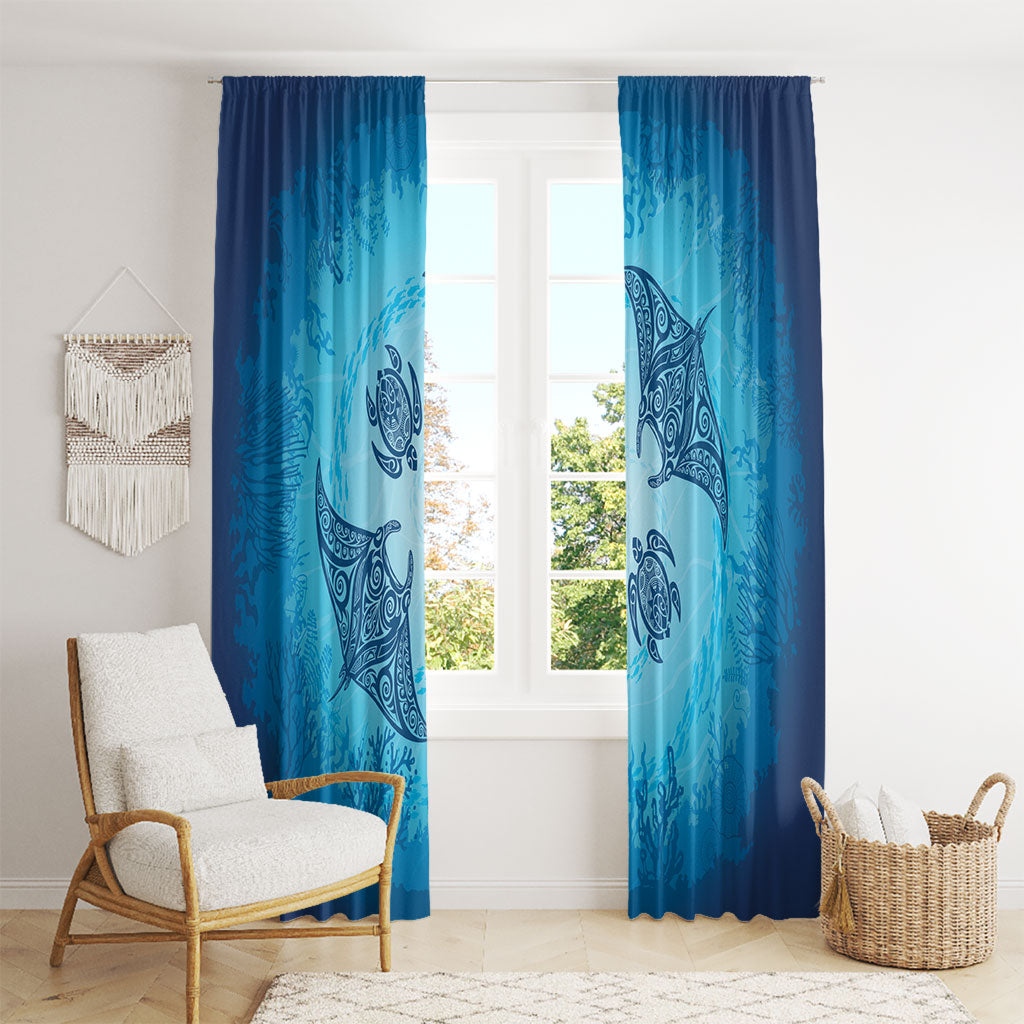 Hawaii Quilt Inspired Collection Aloha Sea Window Curtain Manta Ray and Turtles LT7 - Polynesian Pride