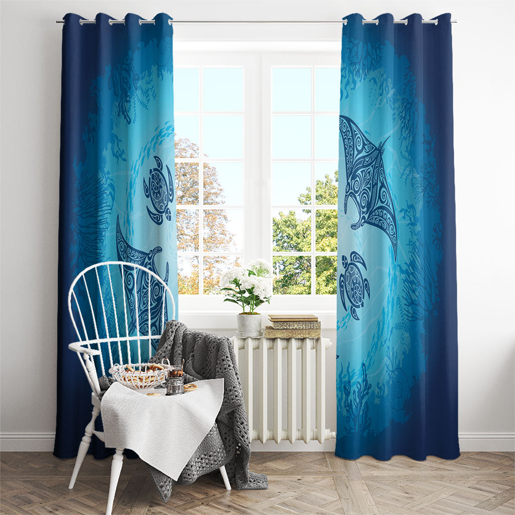 Hawaii Quilt Inspired Collection Aloha Sea Window Curtain Manta Ray and Turtles LT7 - Polynesian Pride