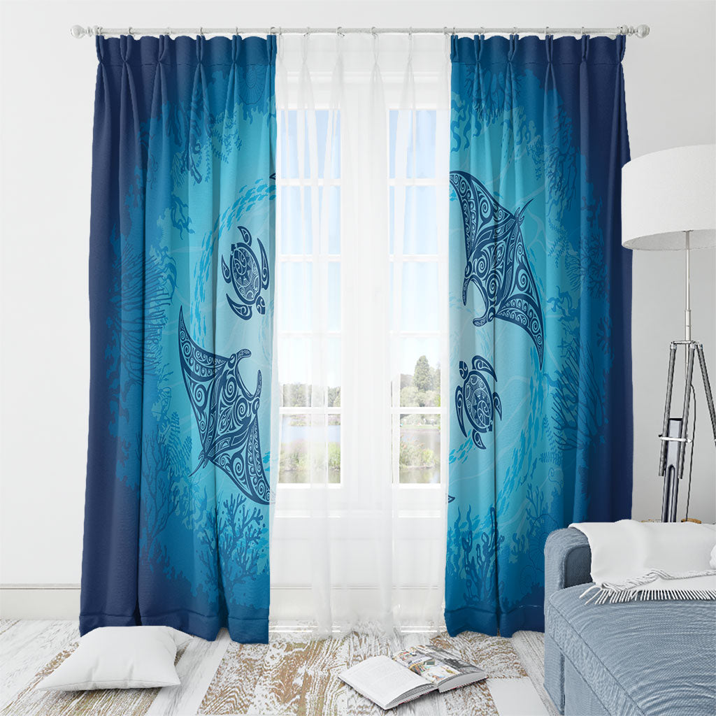 Hawaii Quilt Inspired Collection Aloha Sea Window Curtain Manta Ray and Turtles LT7 - Polynesian Pride