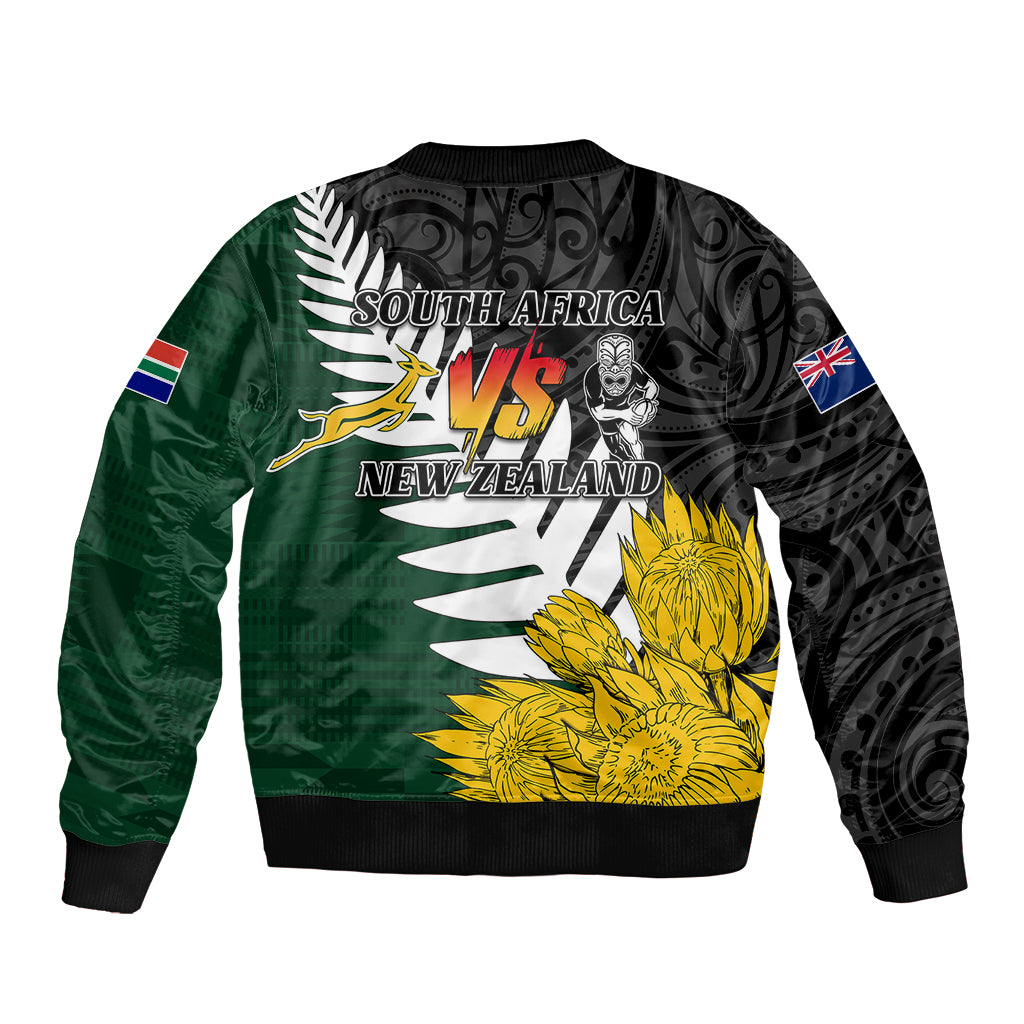 Personalised New Zealand Vs South Africa Rugby Bomber Jacket Rivals - Tribal Style LT7 - Polynesian Pride