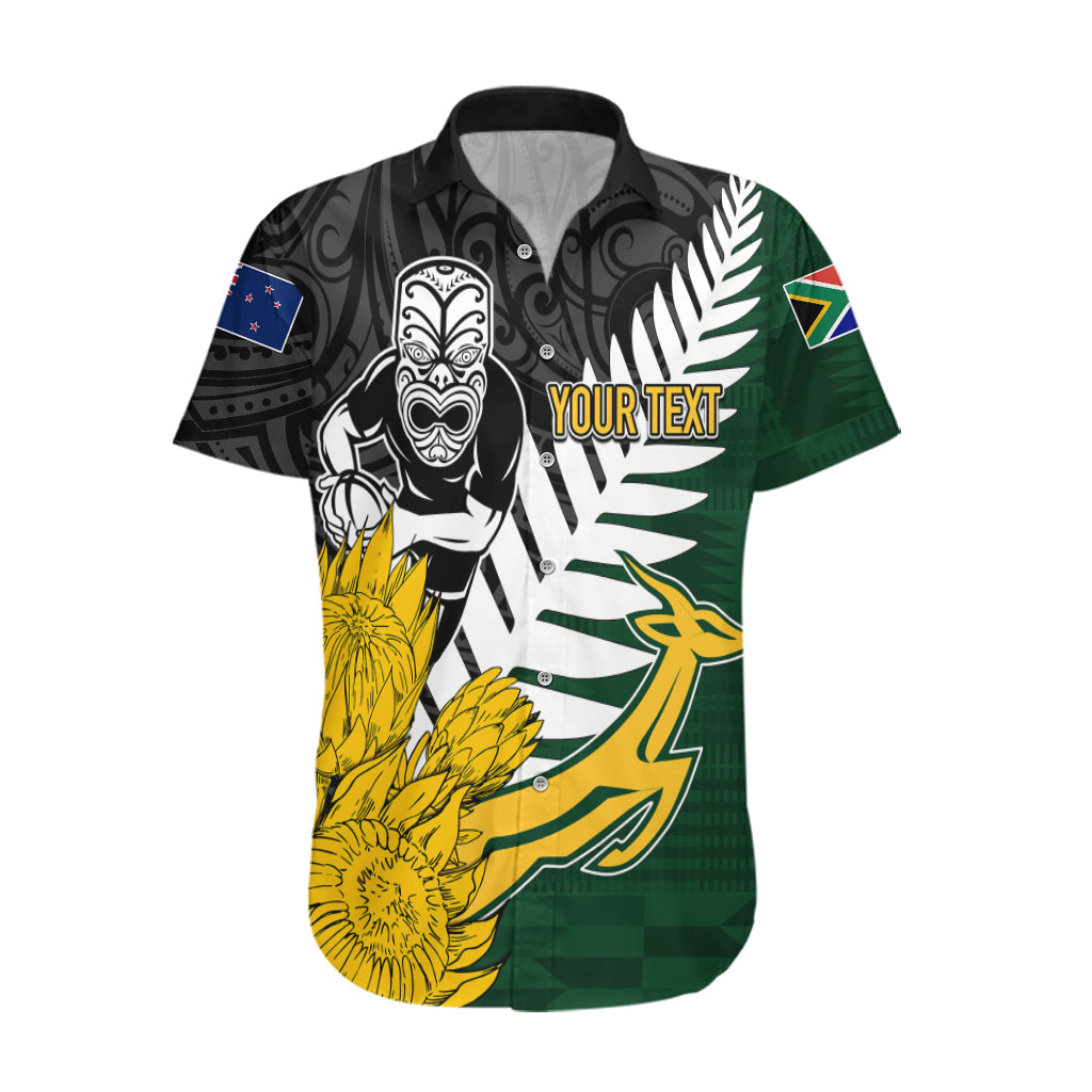 Personalised New Zealand Vs South Africa Rugby Hawaiian Shirt Rivals - Tribal Style LT7 Black Green - Polynesian Pride