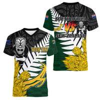 Personalised New Zealand Vs South Africa Rugby Women V Neck T Shirt Rivals - Tribal Style LT7 - Polynesian Pride