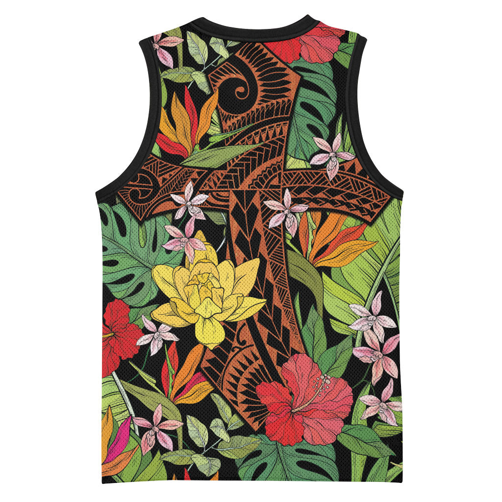 Mahalo Hawaii Ho'oponopono Pule Basketball Jersey Polynesian Pattern Cross LT7 - Polynesian Pride