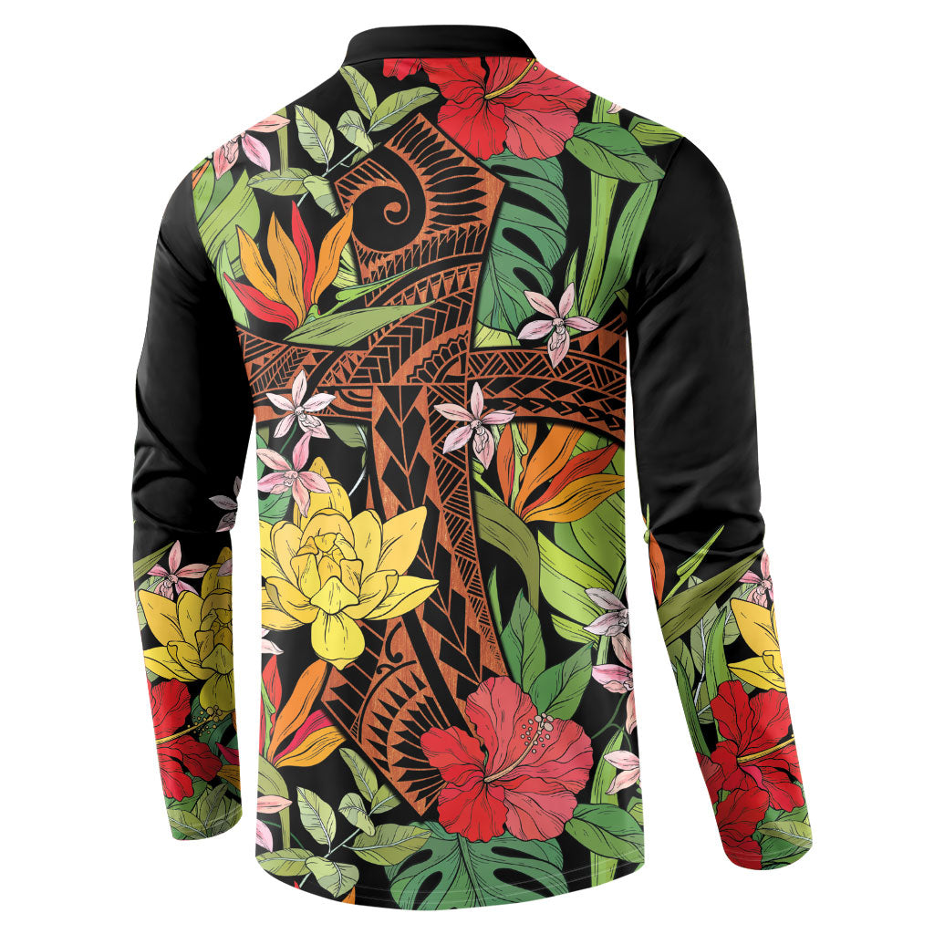 Mahalo Hawaii Ho'oponopono Pule Button Sweatshirt Polynesian Pattern Cross LT7 - Polynesian Pride