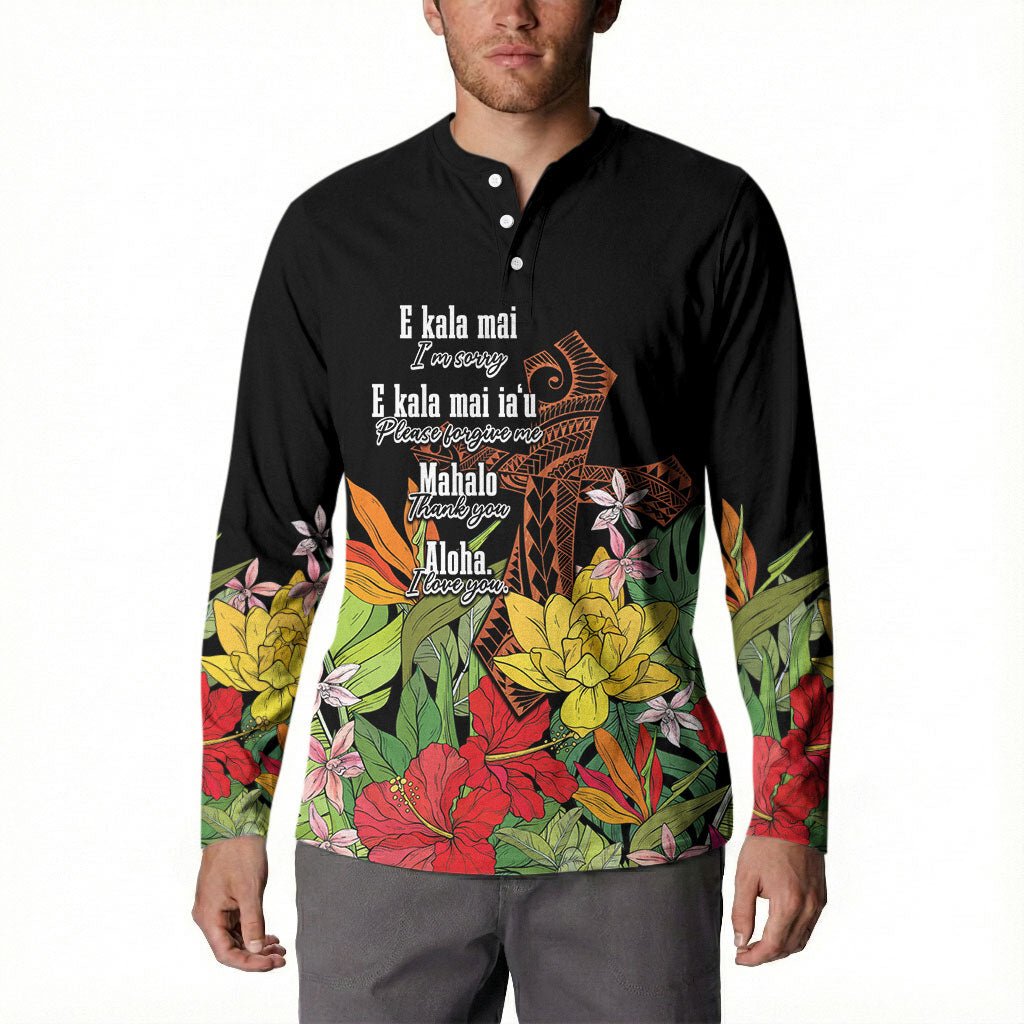 Mahalo Hawaii Ho'oponopono Pule Button Sweatshirt Polynesian Pattern Cross LT7 - Polynesian Pride
