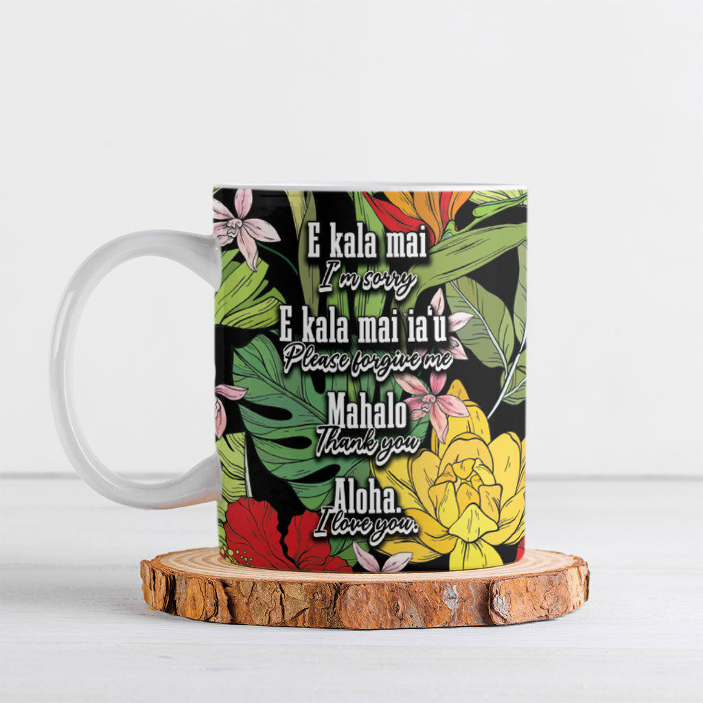 Mahalo Hawaii Ho'oponopono Pule Ceramic Mug Polynesian Pattern Cross LT7 Black - Polynesian Pride