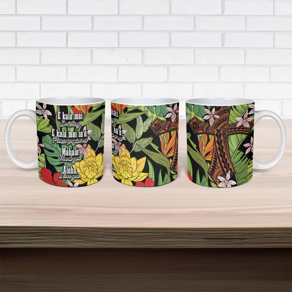 Mahalo Hawaii Ho'oponopono Pule Ceramic Mug Polynesian Pattern Cross LT7 - Polynesian Pride