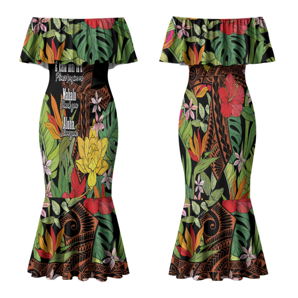 Mahalo Hawaii Ho'oponopono Pule Couples Matching Mermaid Dress and Hawaiian Shirt Polynesian Pattern Cross LT7 - Polynesian Pride