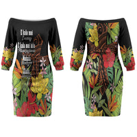 Mahalo Hawaii Ho'oponopono Pule Couples Matching Off The Shoulder Long Sleeve Dress and Long Sleeve Button Shirt Polynesian Pattern Cross LT7 - Polynesian Pride