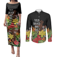 Mahalo Hawaii Ho'oponopono Pule Couples Matching Puletasi and Long Sleeve Button Shirt Polynesian Pattern Cross LT7 Black - Polynesian Pride