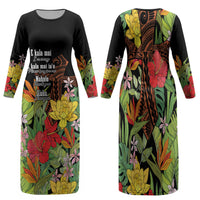 Mahalo Hawaii Ho'oponopono Pule Family Matching Long Sleeve Bodycon Dress and Hawaiian Shirt Polynesian Pattern Cross LT7 Mom's Dress Black - Polynesian Pride