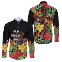 Mahalo Hawaii Ho'oponopono Pule Family Matching Off The Shoulder Long Sleeve Dress and Hawaiian Shirt Polynesian Pattern Cross LT7 Dad's Shirt - Long Sleeve Black - Polynesian Pride