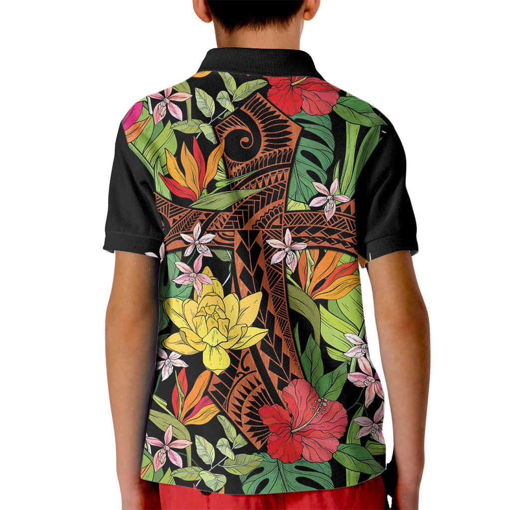 Mahalo Hawaii Ho'oponopono Pule Kid Polo Shirt Polynesian Pattern Cross LT7 - Polynesian Pride