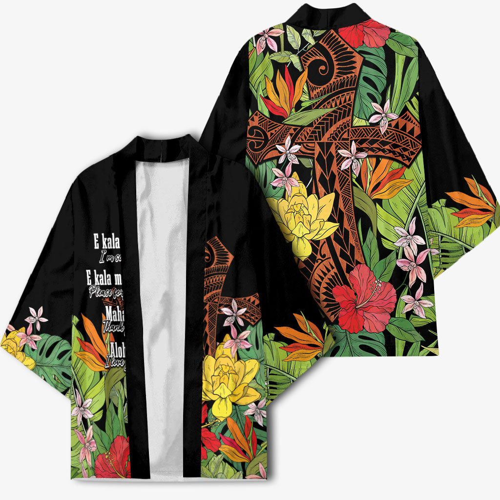 Mahalo Hawaii Ho'oponopono Pule Kimono Polynesian Pattern Cross