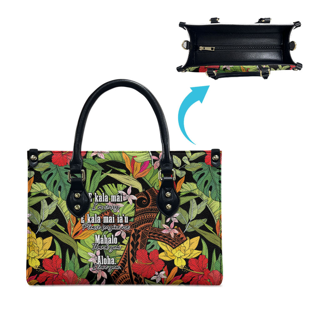 Mahalo Hawaii Ho'oponopono Pule Leather Bag Polynesian Pattern Cross LT7 - Polynesian Pride