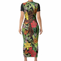 Mahalo Hawaii Ho'oponopono Pule Short Sleeve Bodycon Dress Polynesian Pattern Cross LT7 - Polynesian Pride