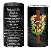 Hawaii Ka Pule a ka Haku Memorial 4 in 1 Can Cooler Tumbler Flower Lei Cross - Black LT7 One Size: 16 oz Black - Polynesian Pride