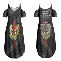 Hawaii Ka Pule a ka Haku Memorial Couples Matching Summer Maxi Dress and Hawaiian Shirt Flower Lei Cross - Black LT7 - Polynesian Pride