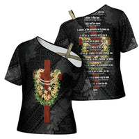 Hawaii Ka Pule a ka Haku Memorial Cross Shoulder Shirt Flower Lei Cross - Black LT7 - Polynesian Pride
