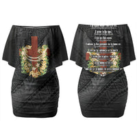 Hawaii Ka Pule a ka Haku Memorial Family Matching Off Shoulder Short Dress and Hawaiian Shirt Flower Lei Cross - Black LT7 Mom's Dress Black - Polynesian Pride