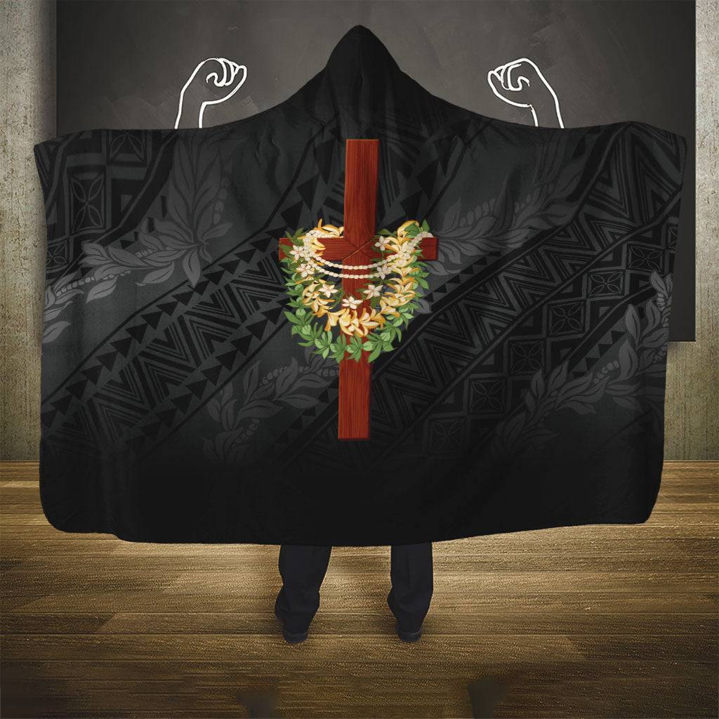 Hawaii Ka Pule a ka Haku Memorial Hooded Blanket Flower Lei Cross - Black LT7 - Polynesian Pride