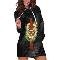 Hawaii Ka Pule a ka Haku Memorial Hoodie Dress Flower Lei Cross - Black LT7 Black - Polynesian Pride