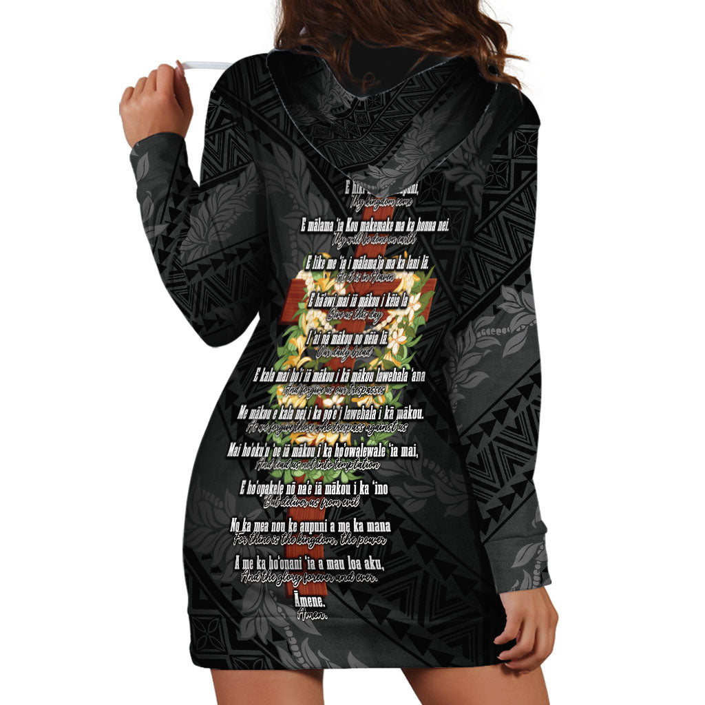 Hawaii Ka Pule a ka Haku Memorial Hoodie Dress Flower Lei Cross - Black LT7 - Polynesian Pride