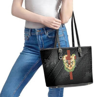 Hawaii Ka Pule a ka Haku Memorial Leather Tote Bag Flower Lei Cross - Black LT7 - Polynesian Pride