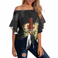 Hawaii Ka Pule a ka Haku Memorial Off Shoulder Wrap Waist Top Flower Lei Cross - Black LT7 Black - Polynesian Pride